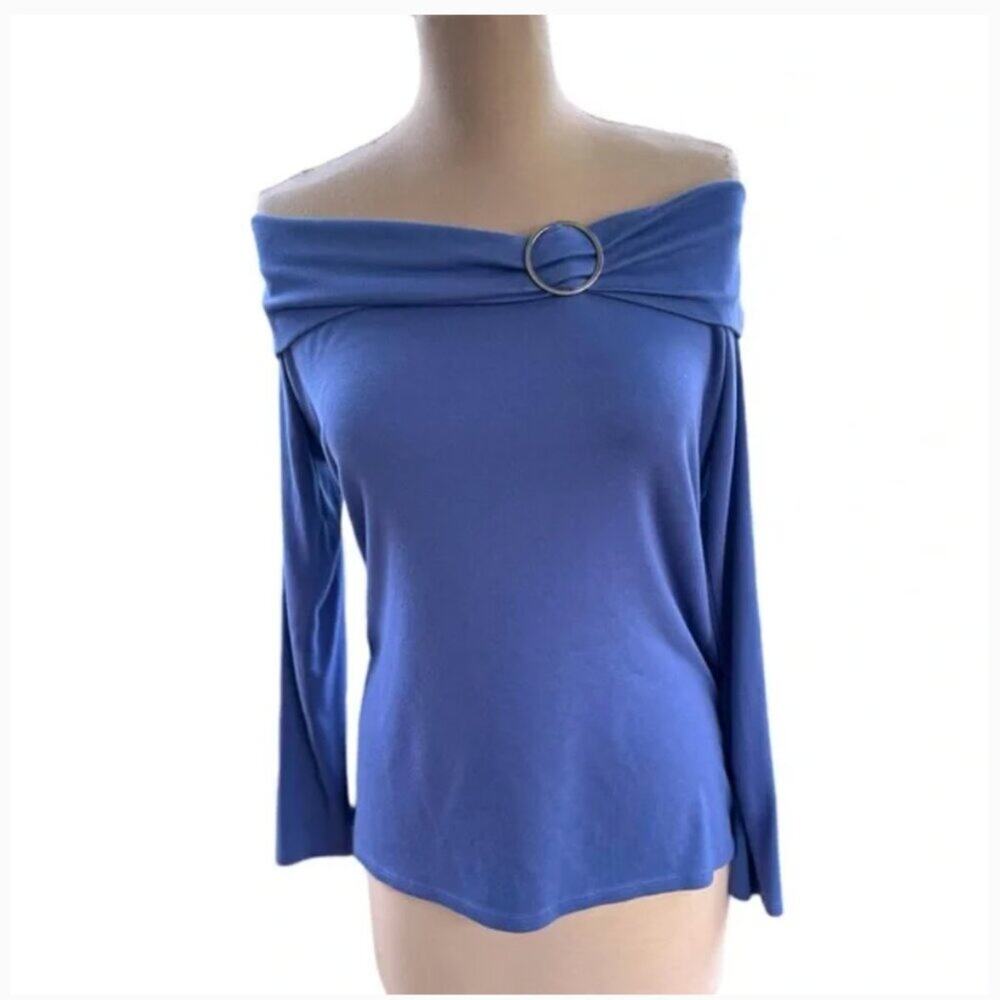 NWT WHBM Adriatic Blue Off Shoulder Long Sleeve Top Size M